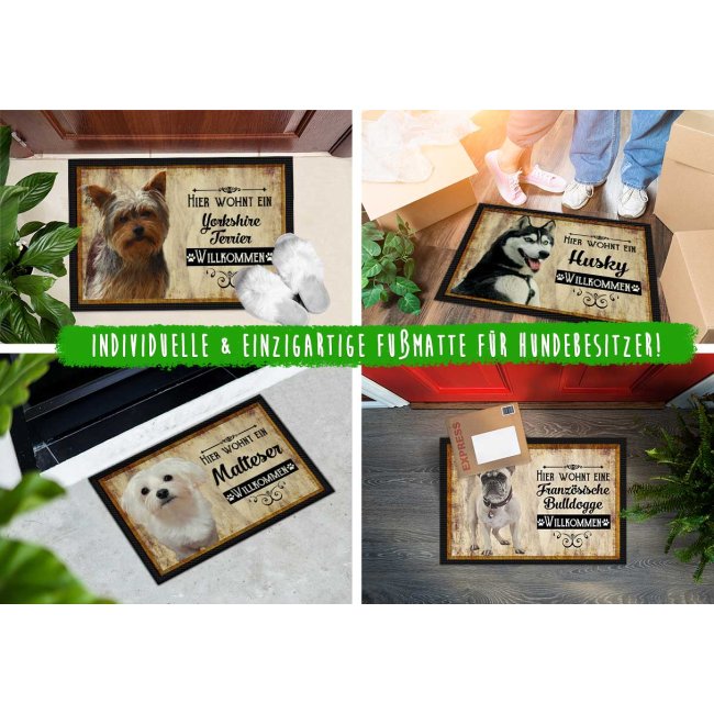Fu&szlig;matte mit Hundemotiv - Hunderasse franz. Bulldogge beige - 60 x 40 cm