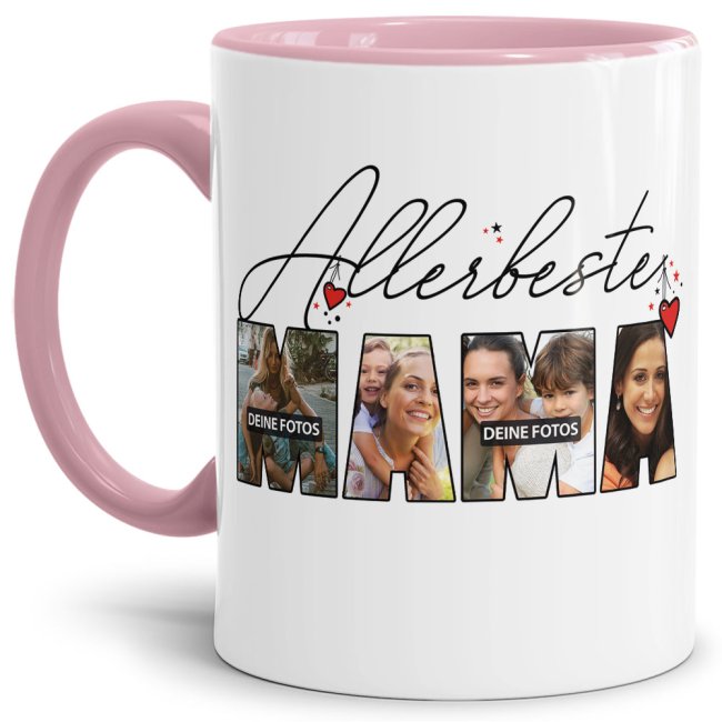 Tasse mit Fotocollage f&uuml;r die allerbeste Mama - Innen &amp; Henkel Rosa