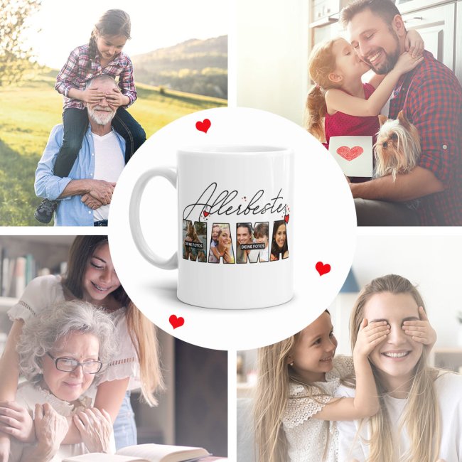 Tasse mit Fotocollage f&uuml;r die allerbeste Mama - Innen &amp; Henkel Rosa