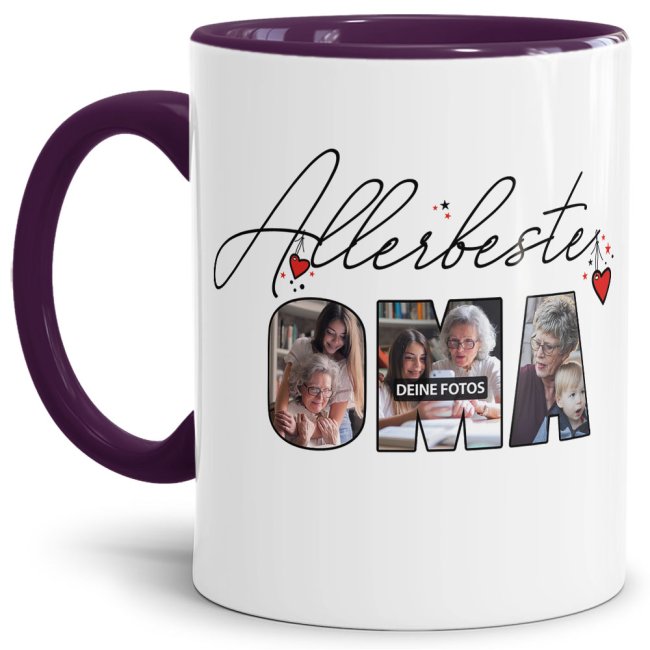 Tasse mit Fotocollage f&uuml;r die allerbeste Oma - Innen &amp; Henkel Violett