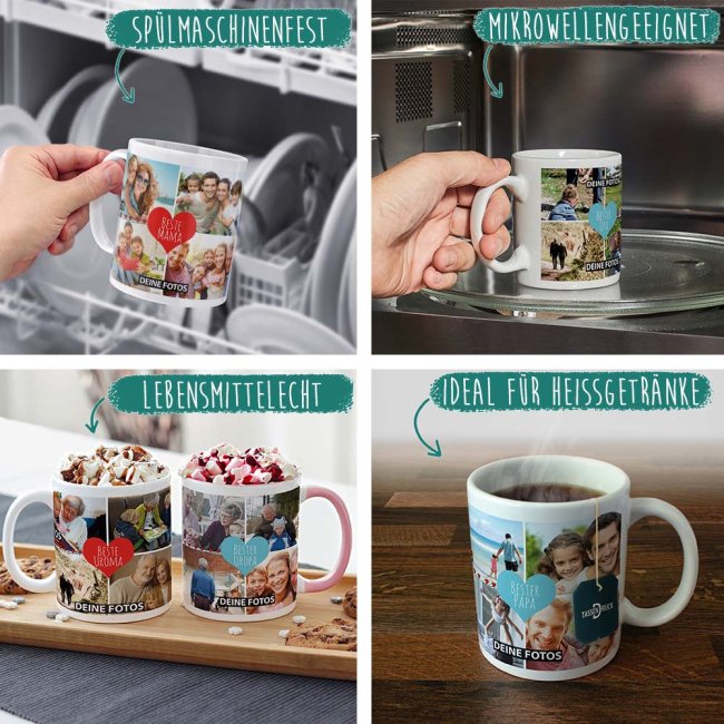 Tasse mit Fotocollage - Beste Mama - Innen &amp; Henkel Rot