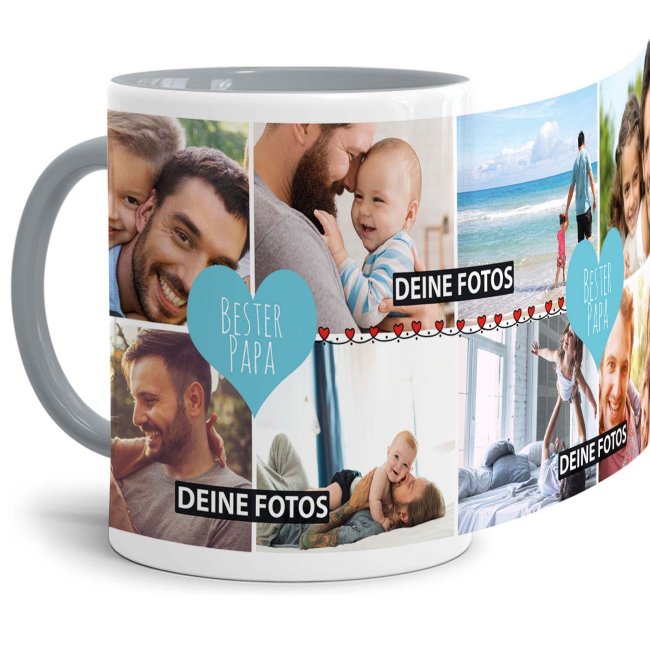 Tasse mit Fotocollage - Bester Papa - Innen &amp; Henkel Grau