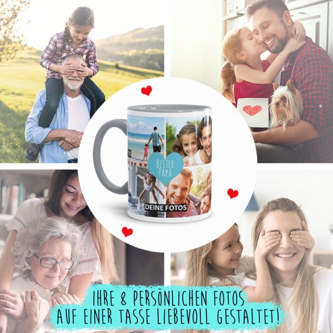 Tasse mit Fotocollage - Bester Papa - Innen &amp; Henkel Grau