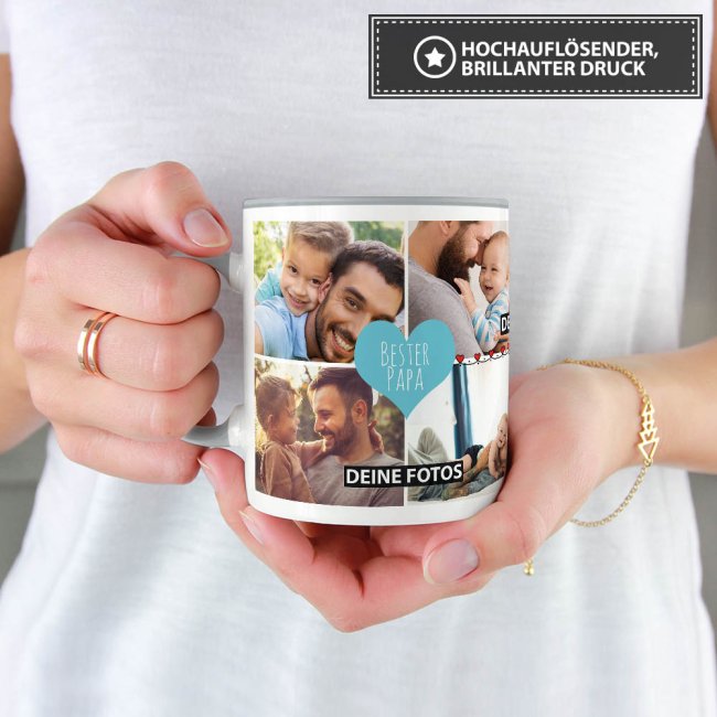 Tasse mit Fotocollage - Bester Papa - Innen &amp; Henkel Grau