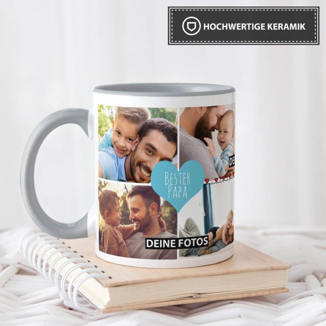 Tasse mit Fotocollage - Bester Papa - Innen &amp; Henkel Grau