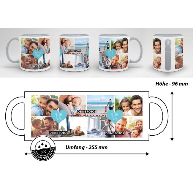 Tasse mit Fotocollage - Bester Papa - Innen &amp; Henkel Grau