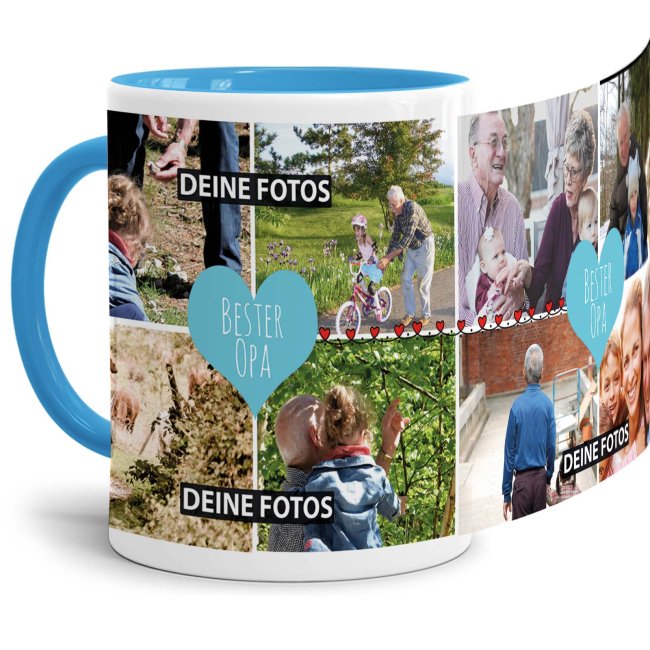 Tasse mit Fotocollage - Bester Opa - Innen &amp; Henkel Hellblau