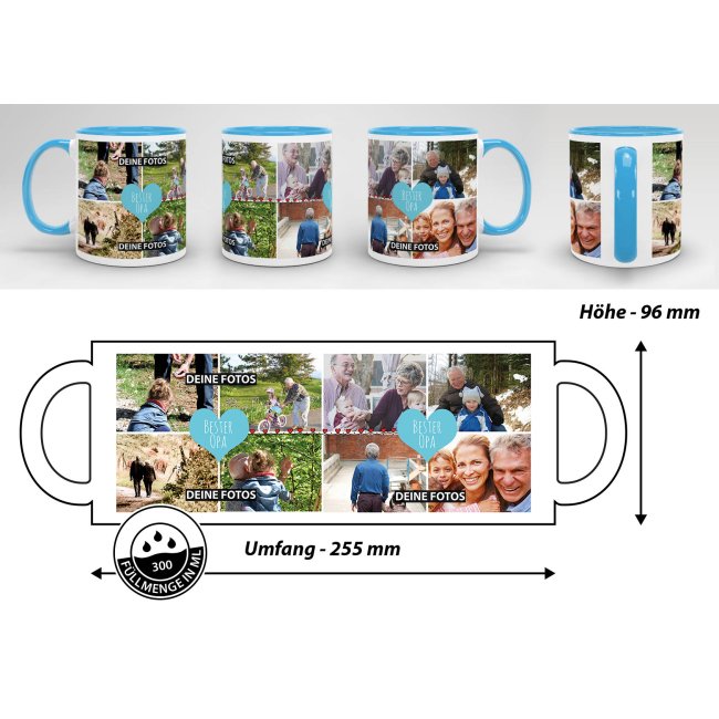 Tasse mit Fotocollage - Bester Opa - Innen &amp; Henkel Hellblau