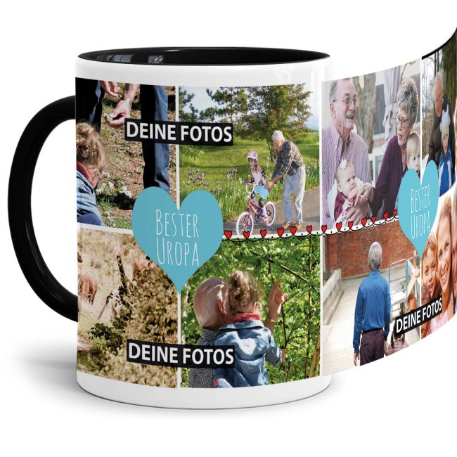 Tasse mit Fotocollage - Bester Uropa - Innen &amp; Henkel Schwarz