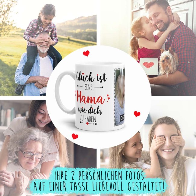 Tasse - Gl&uuml;ck ist, eine Mama wie Dich zu haben - mit zwei Fotos - Wei&szlig;