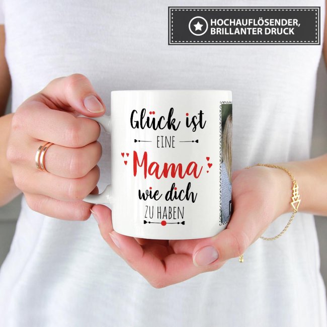 Tasse - Gl&uuml;ck ist, eine Mama wie Dich zu haben - mit zwei Fotos - Wei&szlig;