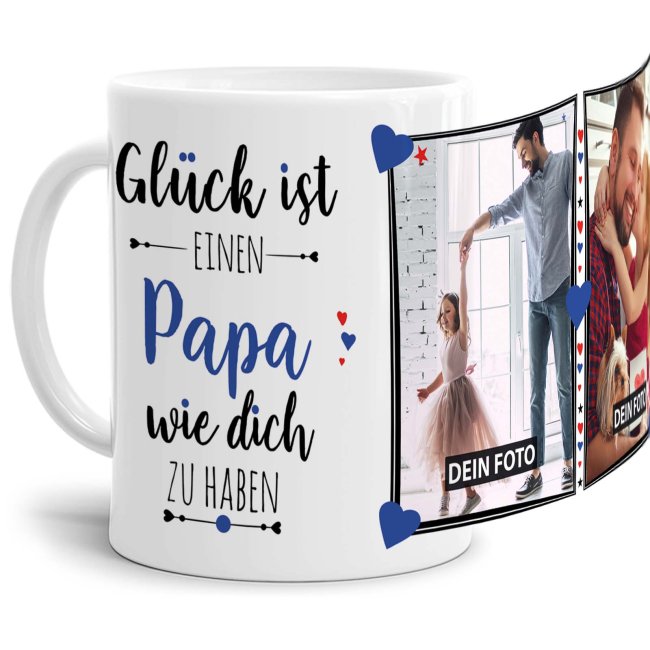 Tasse - Gl&uuml;ck ist, einen Papa wie Dich zu haben - mit zwei Fotos - Wei&szlig;