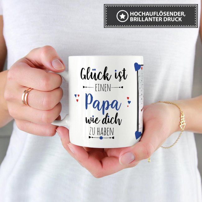 Tasse - Gl&uuml;ck ist, einen Papa wie Dich zu haben - mit zwei Fotos - Wei&szlig;