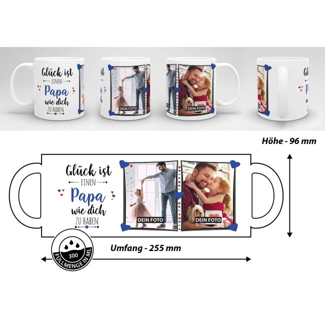 Tasse - Gl&uuml;ck ist, einen Papa wie Dich zu haben - mit zwei Fotos - Wei&szlig;