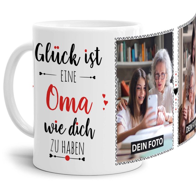 Tasse - Gl&uuml;ck ist, eine Oma wie Dich zu haben - mit zwei Fotos - Wei&szlig;