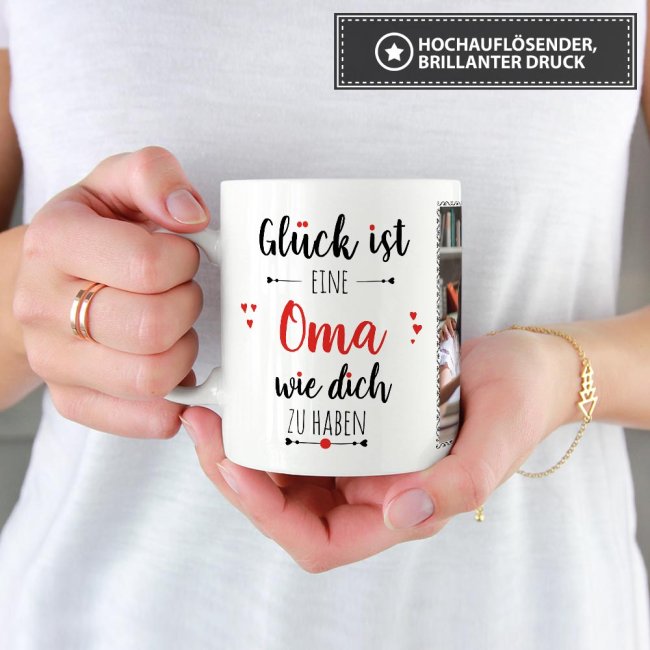 Tasse - Gl&uuml;ck ist, eine Oma wie Dich zu haben - mit zwei Fotos - Wei&szlig;