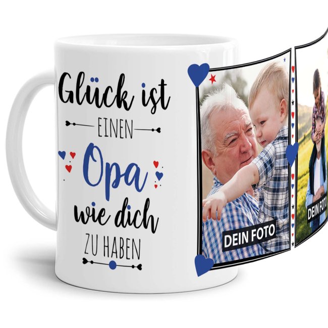 Tasse - Gl&uuml;ck ist, einen Opa wie Dich zu haben - mit zwei Fotos - Wei&szlig;