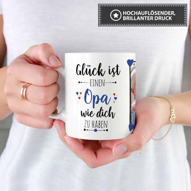 Tasse - Gl&uuml;ck ist, einen Opa wie Dich zu haben - mit zwei Fotos - Wei&szlig;