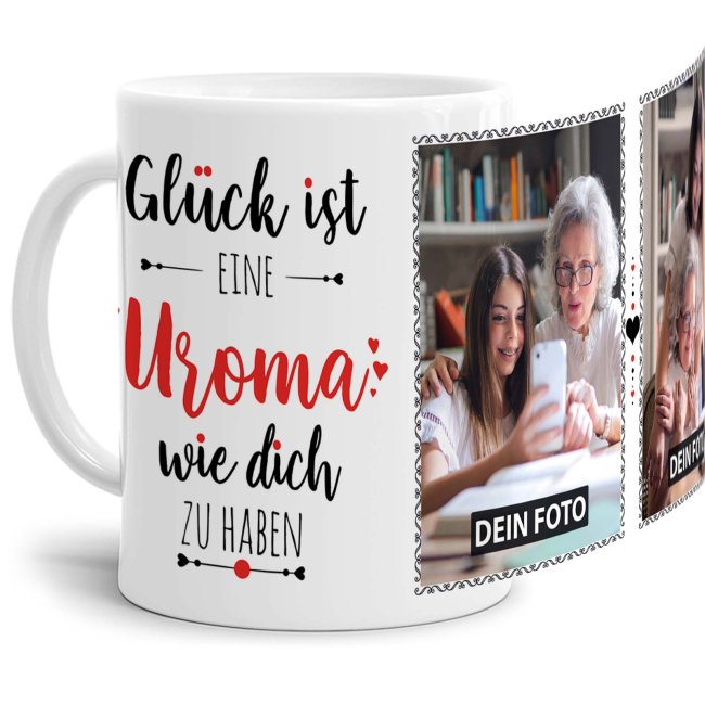 Tasse - Gl&uuml;ck ist, eine Uroma wie Dich zu haben - mit zwei Fotos - Wei&szlig;