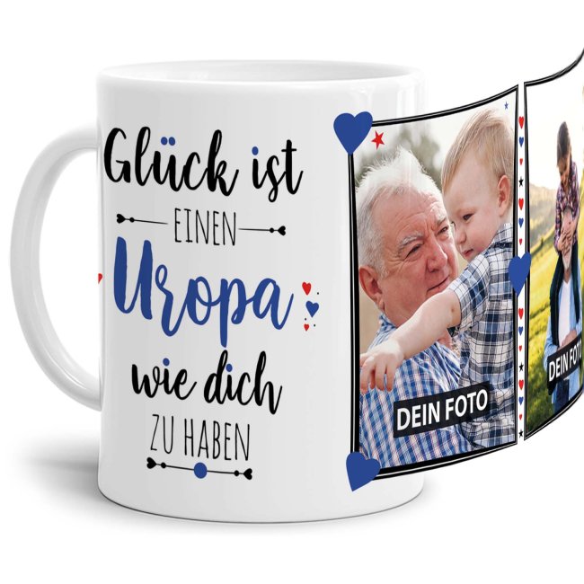 Tasse - Gl&uuml;ck ist, einen Uropa wie Dich zu haben - mit zwei Fotos - Wei&szlig;