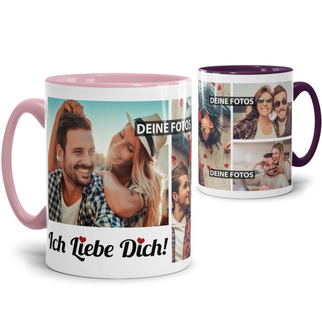 Tasse mit Fotocollage - Ich liebe Dich - f&uuml;r 4 Fotos