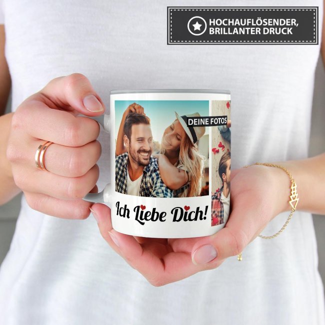 Tasse mit Fotocollage - Ich liebe Dich - f&uuml;r 4 Fotos