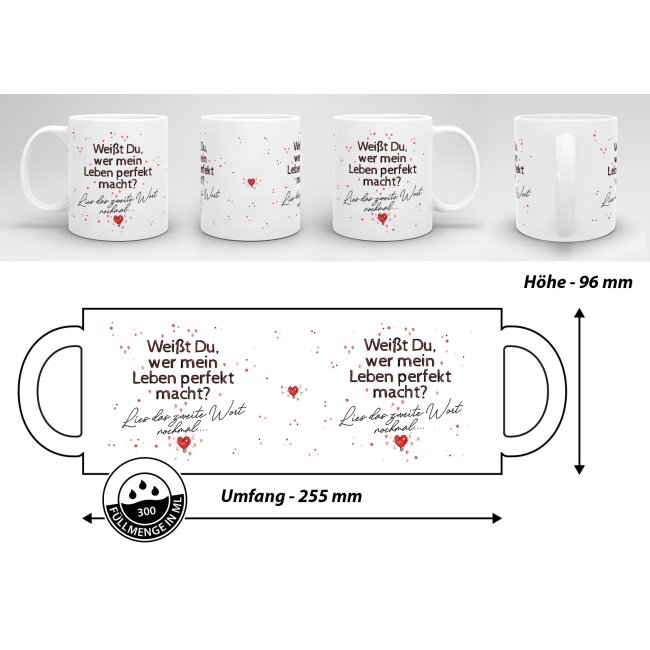 Tasse mit Spruch Du machst mein Leben perfekt Weiß, 10,95