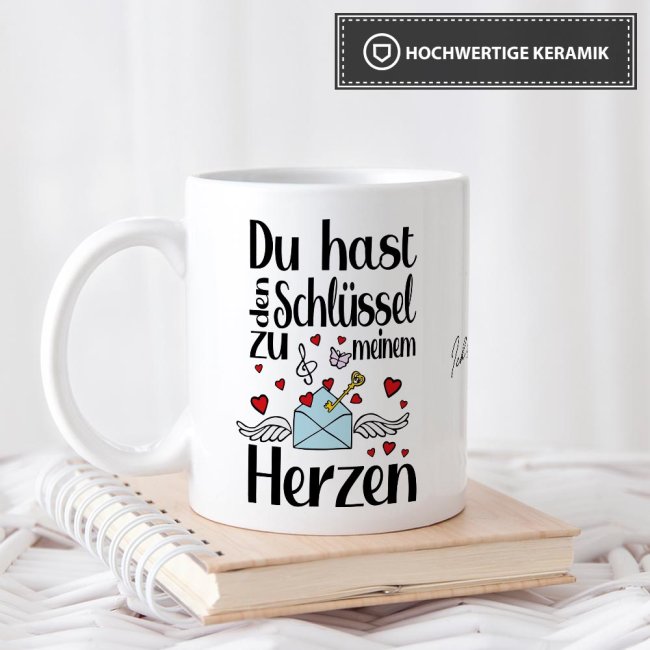 Tassen mit Spruch - Schl&uuml;ssel zu meinem Herzen -