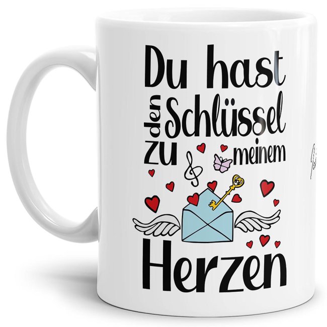 Tasse mit Spruch - Schl&uuml;ssel zu meinem Herzen - Wei&szlig;