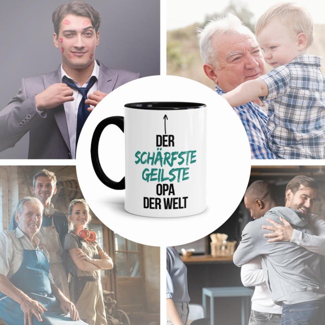 Tasse mit Spruch - Du bist der sch&auml;rfste, geilste Opa der Welt - Innen &amp; Henkel Schwarz