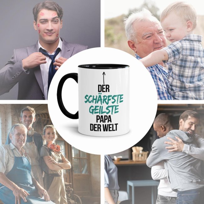 Tasse mit Spruch - Du bist der sch&auml;rfste, geilste Papa der Welt - Innen &amp; Henkel Schwarz