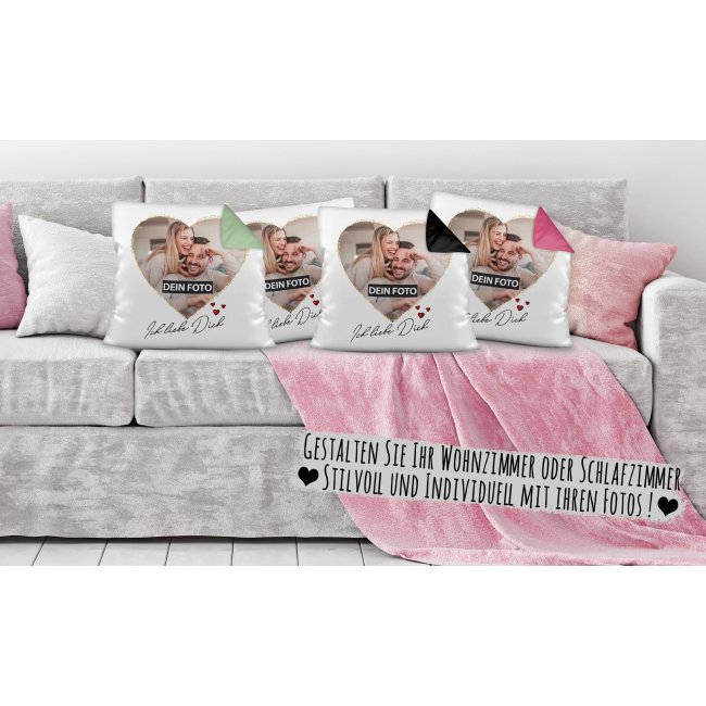 Kissen mit Foto selbst gestalten // Kissen mit Fotocollage in Herzform // Hier S&uuml;&szlig;es Partnergeschenk zum Geburtstag,  Valentinstag oder Jahrestag finden und verschenken!