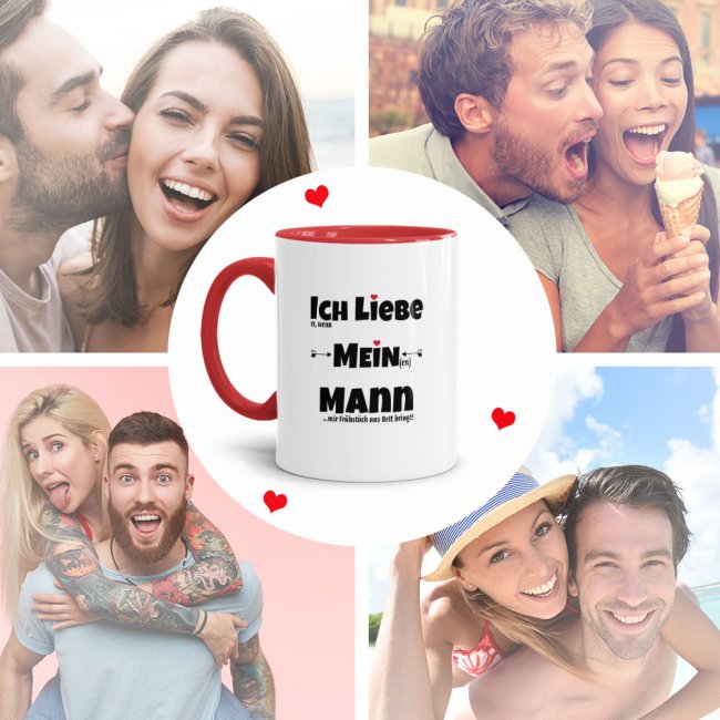 Tasse mit Spruch Ich liebe meinen Mann, wenn er Frühstück ans Bett