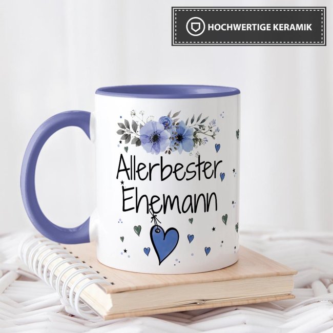 Tasse mit Spruch - Allerbester Ehemann - Innen &amp; Henkel Cambridge Blau