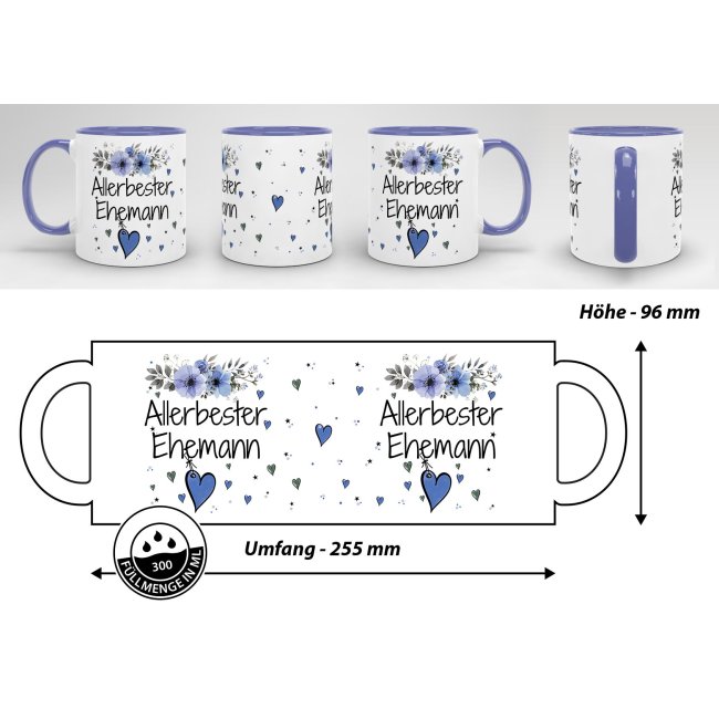 Tasse mit Spruch - Allerbester Ehemann - Innen &amp; Henkel Cambridge Blau