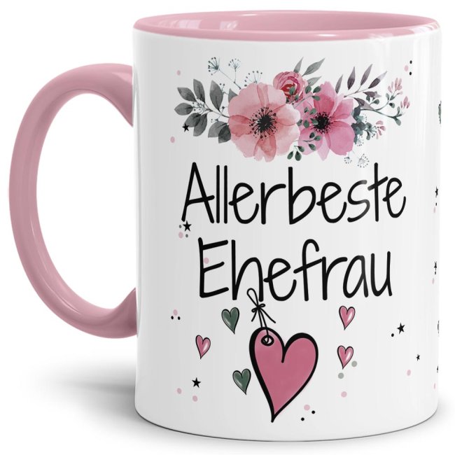 Tasse mit Spruch - Allerbeste Ehefrau - Innen &amp; Henkel Rosa