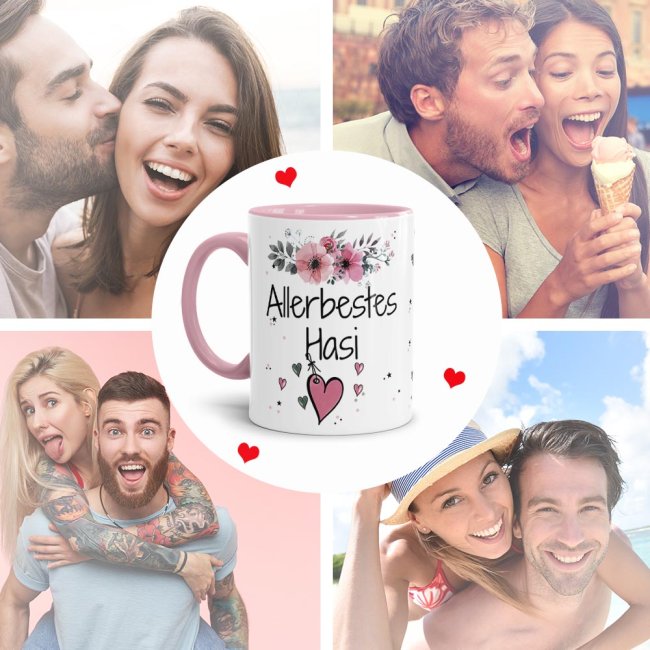 Tasse mit Spruch - Allerbestes Hasi weiblich - Innen &amp; Henkel Rosa