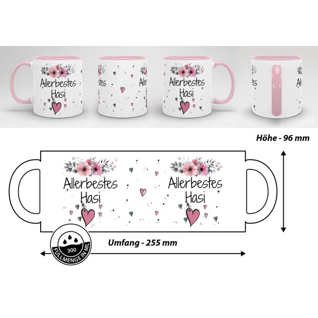 Tasse mit Spruch - Allerbestes Hasi weiblich - Innen &amp; Henkel Rosa