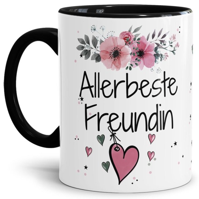 Tasse mit Spruch - Allerbeste Freundin - Innen &amp; Henkel Schwarz