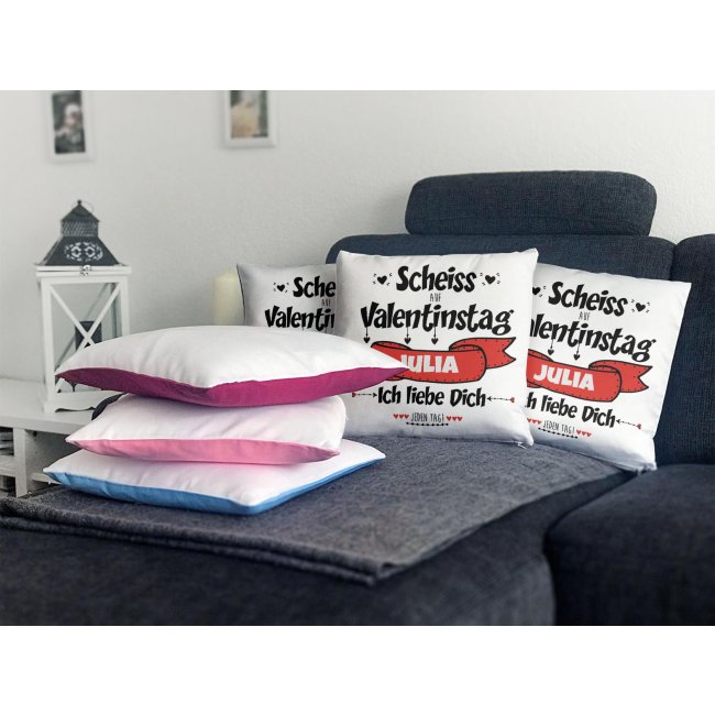 Kissen mit Spruch und Wunschname selbst beschriften - Schei&szlig; auf Valentinstag Kissen Polyester - Wei&szlig; flauschig