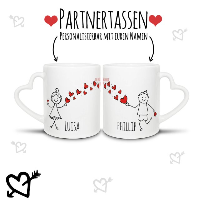 2er Set Partner-Tassen Strichmännchen mit Wunschnamen