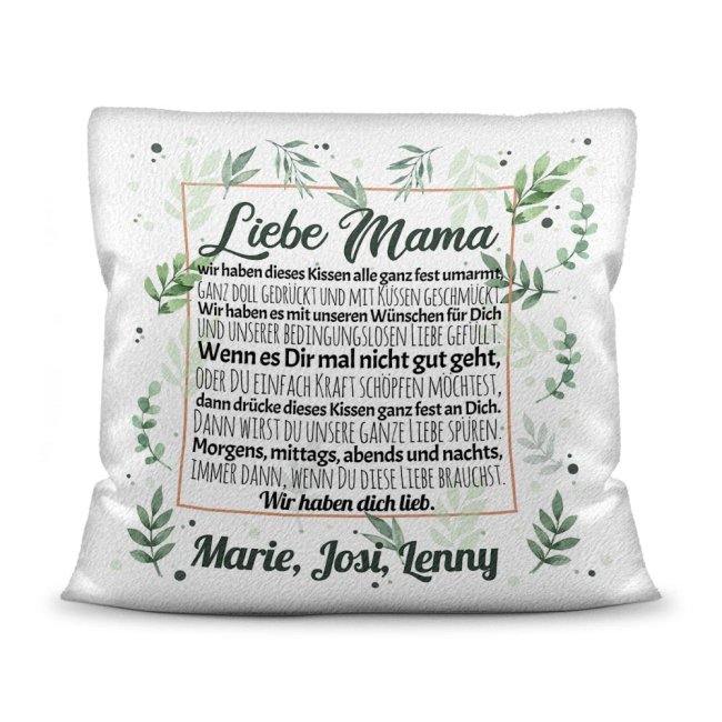 Kissen - Wir haben Dich lieb - zum Beschriften mit Namen f&uuml;r Mama - Kissen Polyester - Wei&szlig; flauschig