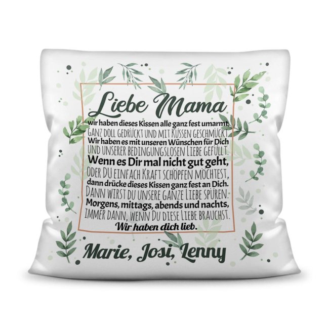 Kissen - Wir haben Dich lieb - zum Beschriften mit Namen f&uuml;r Mama - Kissen Polyester - Wei&szlig; glatt