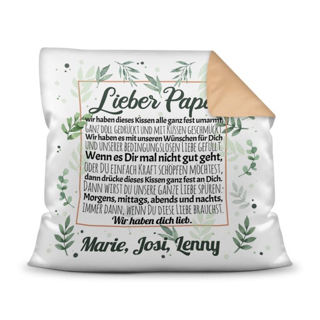 Kissen - Wir haben Dich lieb - zum Beschriften mit Namen f&uuml;r Papa - Farbkissen R&uuml;ckseite Beige